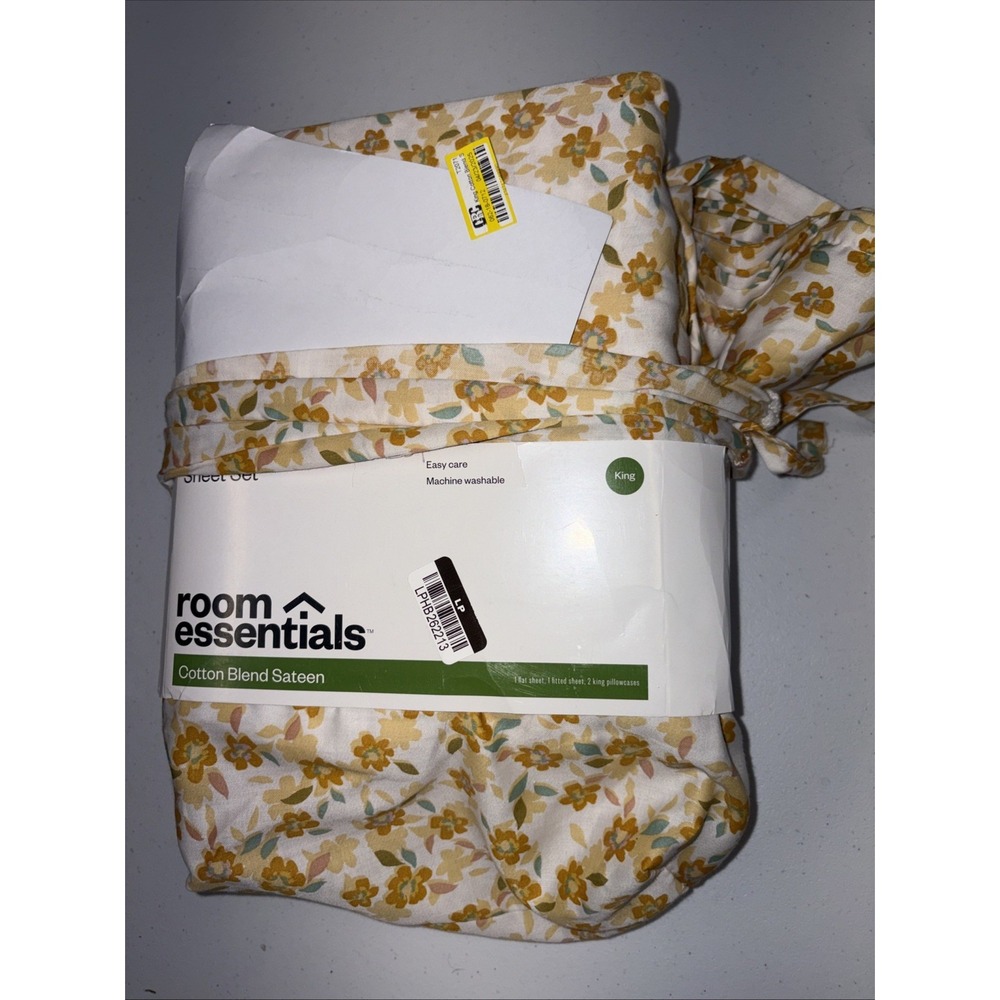 King Cotton Blend Sateen Sheet Set Yellow Floral - Room Essentials